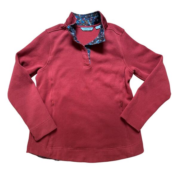 Orvis Signature Softest red floral lined quarter zip sweater SIZE S - Picture 2 of 7